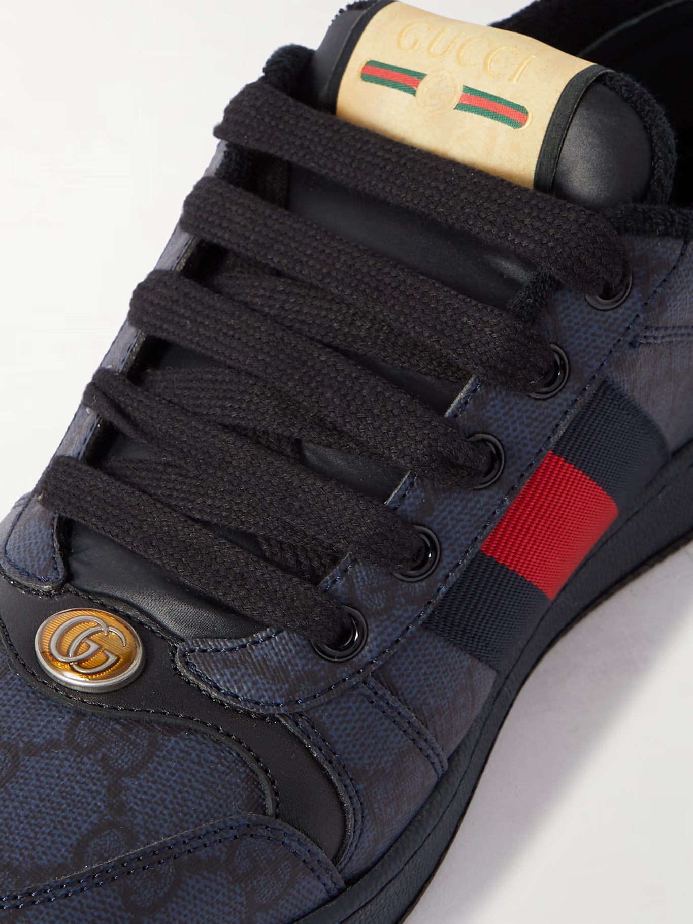 GUCCI Screener Leather and Webbing-Trimmed Monogrammed Canvas Sneakers mens Black
