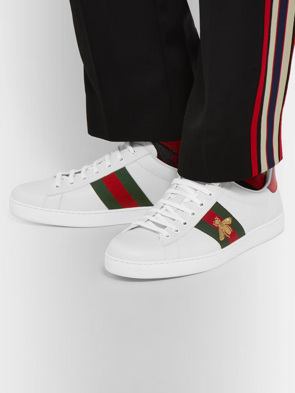 GUCCI Ace Faux Watersnake-Trimmed Embroidered Leather Sneakers Men