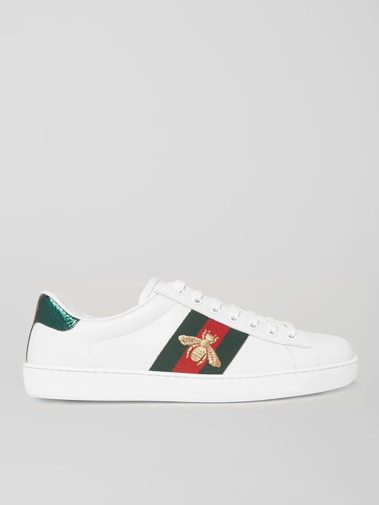 GUCCI Ace Faux Watersnake-Trimmed Embroidered Leather Sneakers Men