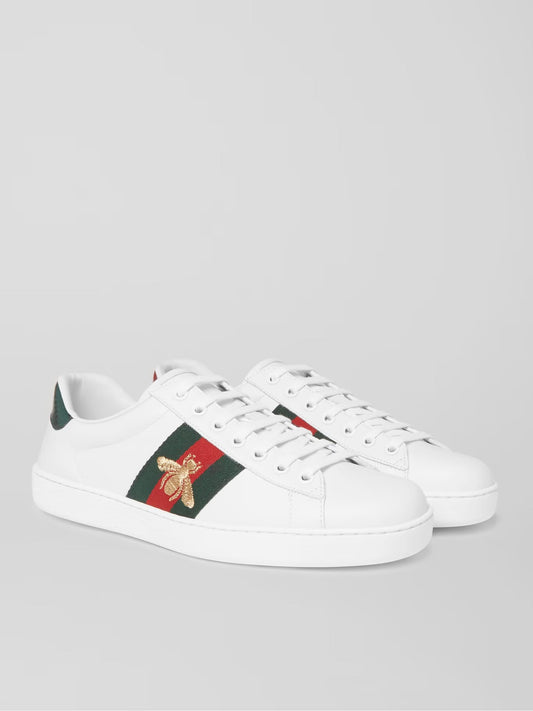 GUCCI Ace Faux Watersnake-Trimmed Embroidered Leather Sneakers Men