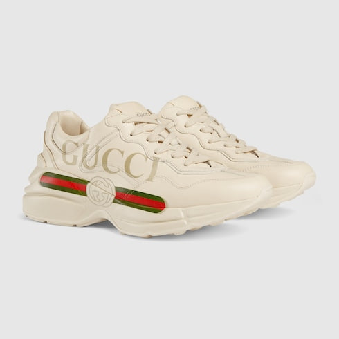 Gucci Rhyton women's leather sneakers with Gucci logo Beige
