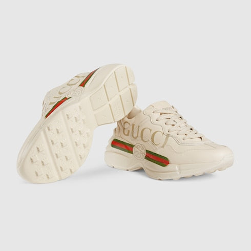 Gucci Rhyton women's leather sneakers with Gucci logo Beige