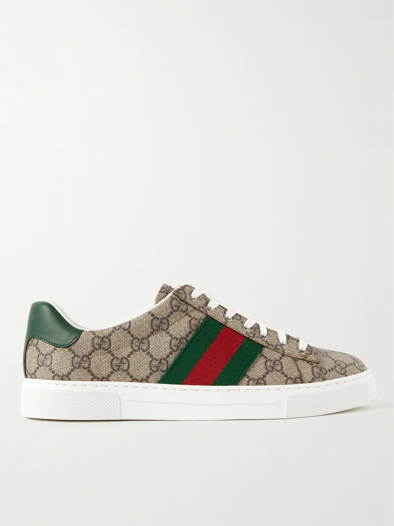 GUCCI Ace sneakers in canvas with logo pattern, leather trim and woven ribbon