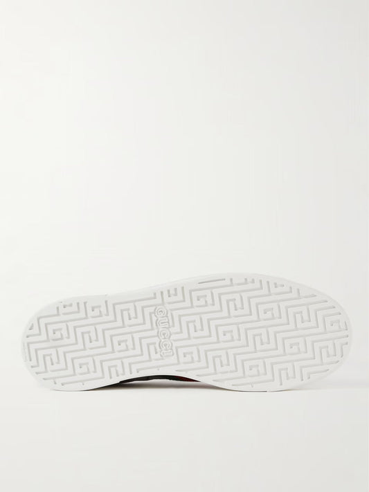 GUCCI Ace sneakers in canvas with logo pattern, leather trim and woven ribbon